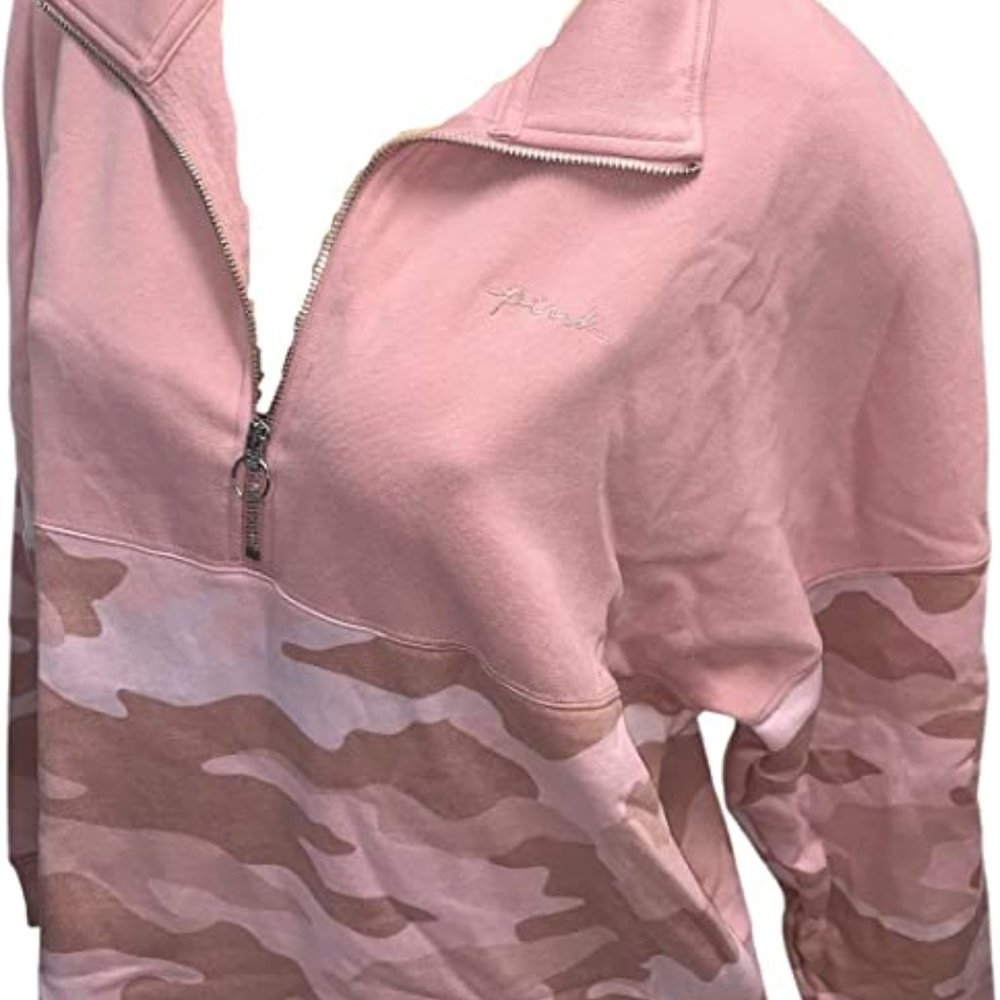 NWT*Victoria's Secret Pink Varsity Half Zip Sweatshirt Colorblock Camo*